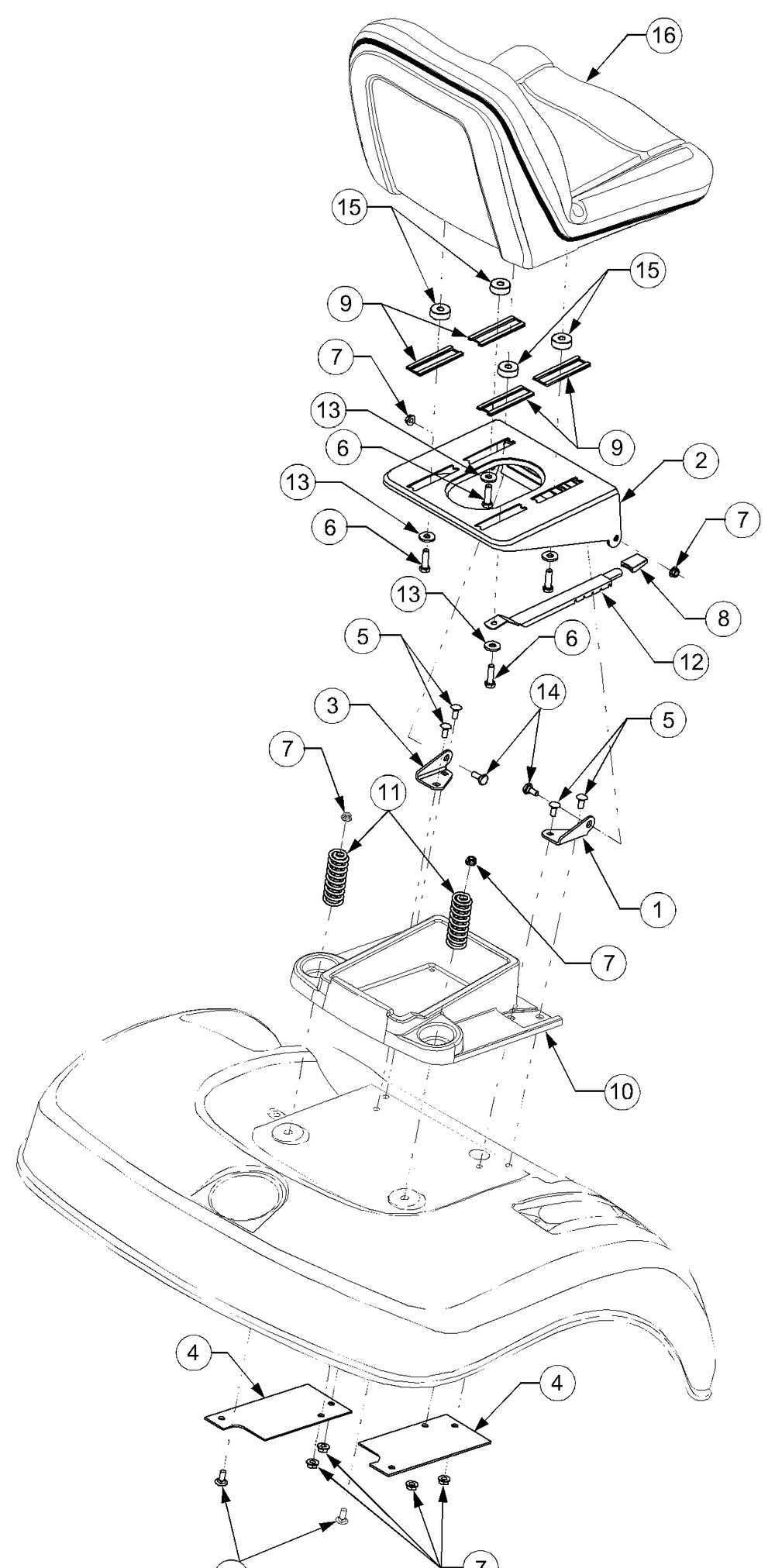 Seat And Support Diagram and Parts List for LT2180 13A254G710-13A254G712 Cub Cadet Lawn Tractor